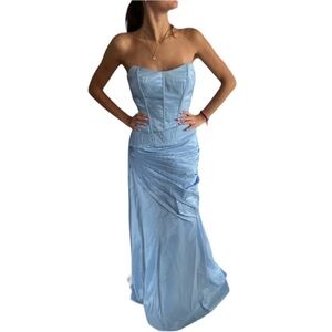 Jovani Strapless Corset Gown Blue